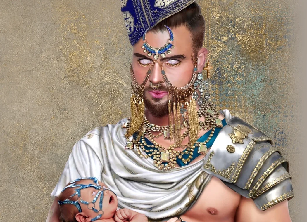 Constantine holding the infant Crispus (detail) — from the Iconic series by Bassam Anouti